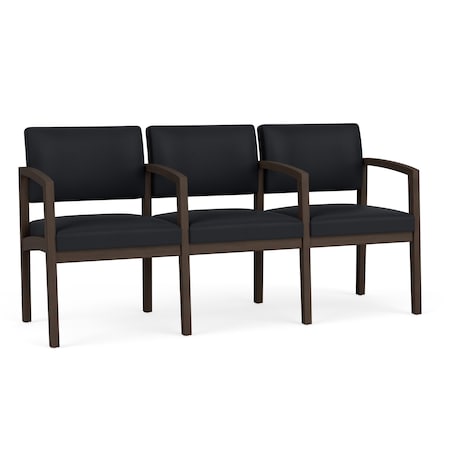 Lenox Wood 3 Seat Tandem Seating Wood Frame, Mocha, MD Black Upholstery